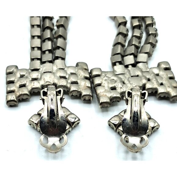 Long Rhinestone Earrings Bows Articulating Drop Dangling Clip Ons Vintage Costum - Picture 7 of 8